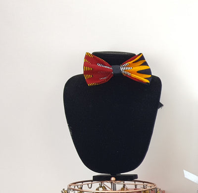 African Clip on Bow Tie-Red/Orange/Black Wave Print - Africas Closet