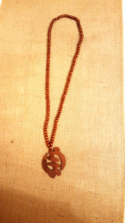 African Wooden Beads Necklace- Brown Gye Nyame (Symbol of the Supremacy of God) - Africas Closet