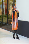 African Print Sleeveless Longline Shrug-Orange/White Fern Print - Africas Closet