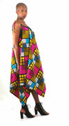 African Print Assymetrical Dress - Pink/Brown Geometric Print - Africas Closet