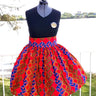 African Print Midi Flare Skirt-Red/Blue/Gold Geometric Print - Africas Closet