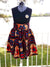 African Print Midi Flare -Red/Blue/Black Wave Floral Print - Africas Closet