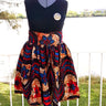 African Print Midi Flare -Red/Blue/Black Wave Floral Print - Africas Closet
