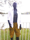 African Print Men Board Shorts-Gold/Black Fern Print - Africas Closet