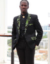African Mens Blazer Jacket - Green/Black Batik Print - Africas Closet