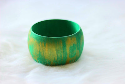 African Wide Wooden Bangles - Gold / Green Painted - Africas Closet