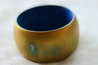 African Wide Wooden Bangles - Gold/Royal Blue  Painted - Africas Closet