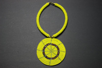 African Maasai Beaded Yellow Statement Circle Necklace - Africas Closet