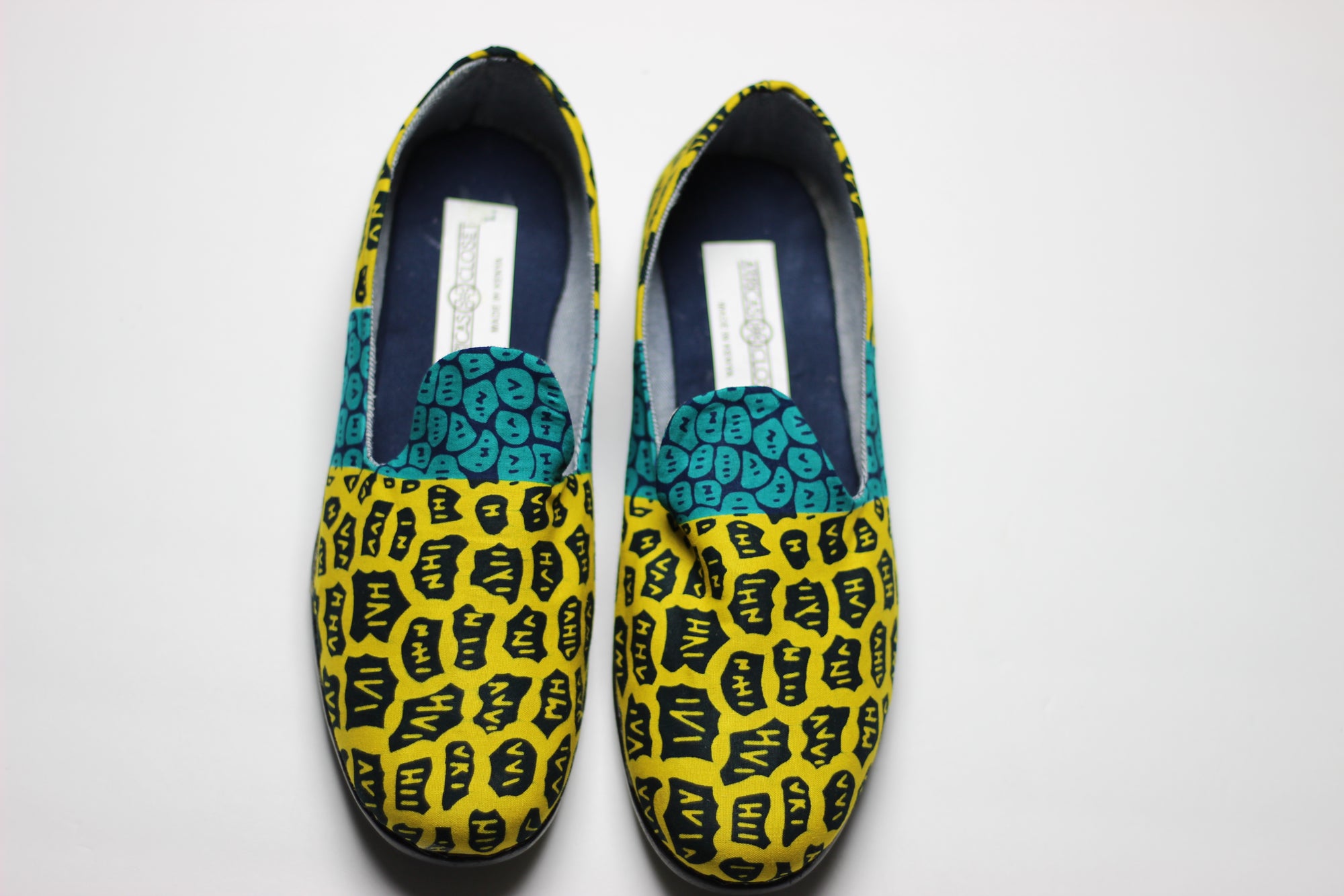 African Print /Ankara Flat Shoes /Loafers(slip ons) - Yellow and Green Animal Print. - Africas Closet