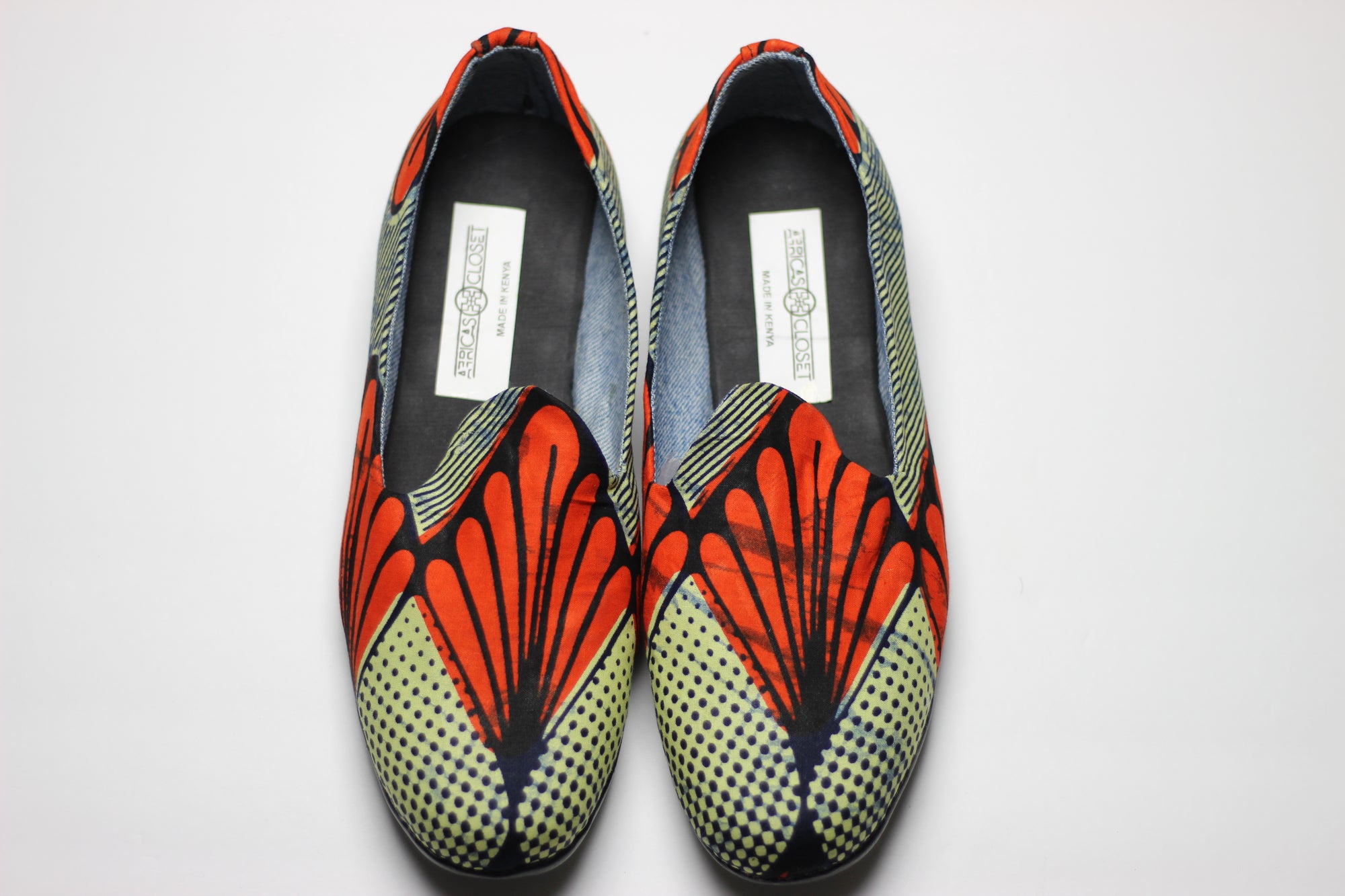 African Print /Ankara Flat Shoes /Loafers(slip ons) - Red and Navy Blue Floral Print. - Africas Closet