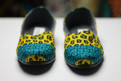 African Print /Ankara Flat Shoes (slip on) - Yellow and Green Animal Print. - Africas Closet
