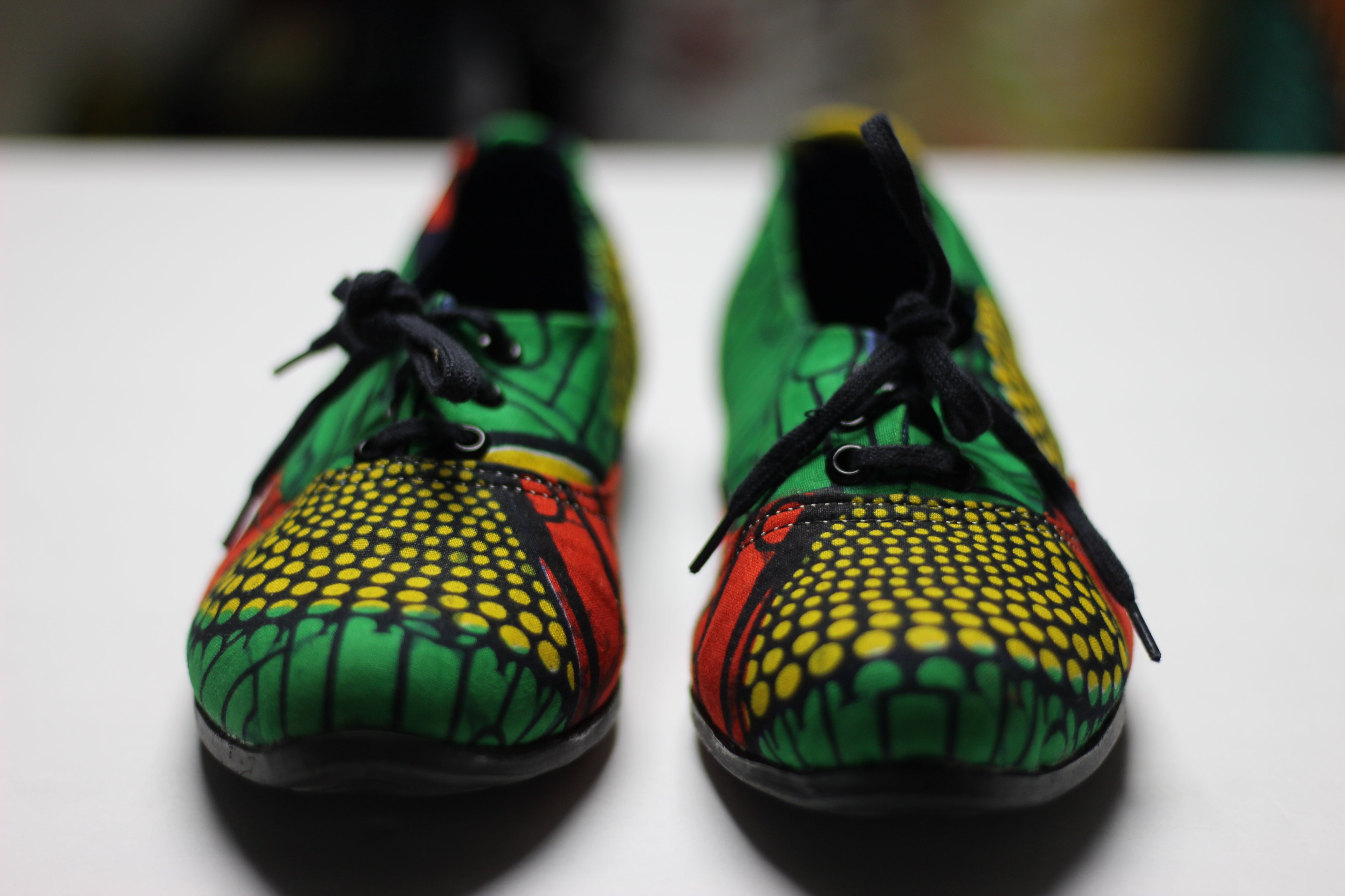 African Print /Ankara Flat Shoes (with laces) - Yellow,Red and Green Floral Print. - Africas Closet