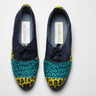 African Print /Ankara Flat Shoes (with laces) Denim detailed - Yellow and Green Animal Print. - Africas Closet