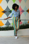 African /Ankara/Kitenge Prints Capri Pant - Green /Orange Geometric Print - Africas Closet
