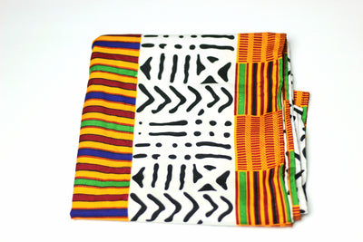 African Print Headwrap (Jumbo) - Orange/Black/White  Kente Print