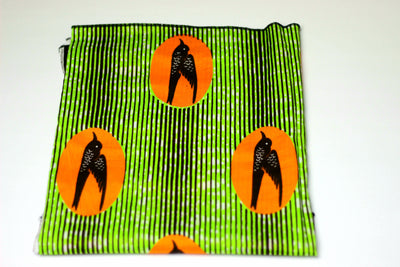 African Print Headwrap (Mini) - Green/Orange Bird Print