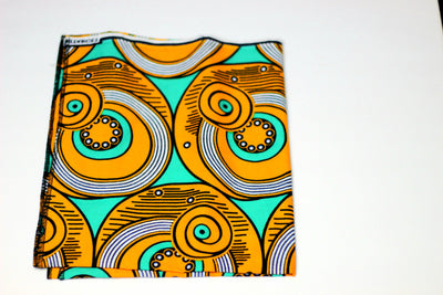 African Print Headwrap (Mini) - Orange /Teal  Concentric Print
