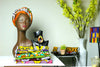 African Print Headwrap (Jumbo) - Orange/Black/White  Kente Print