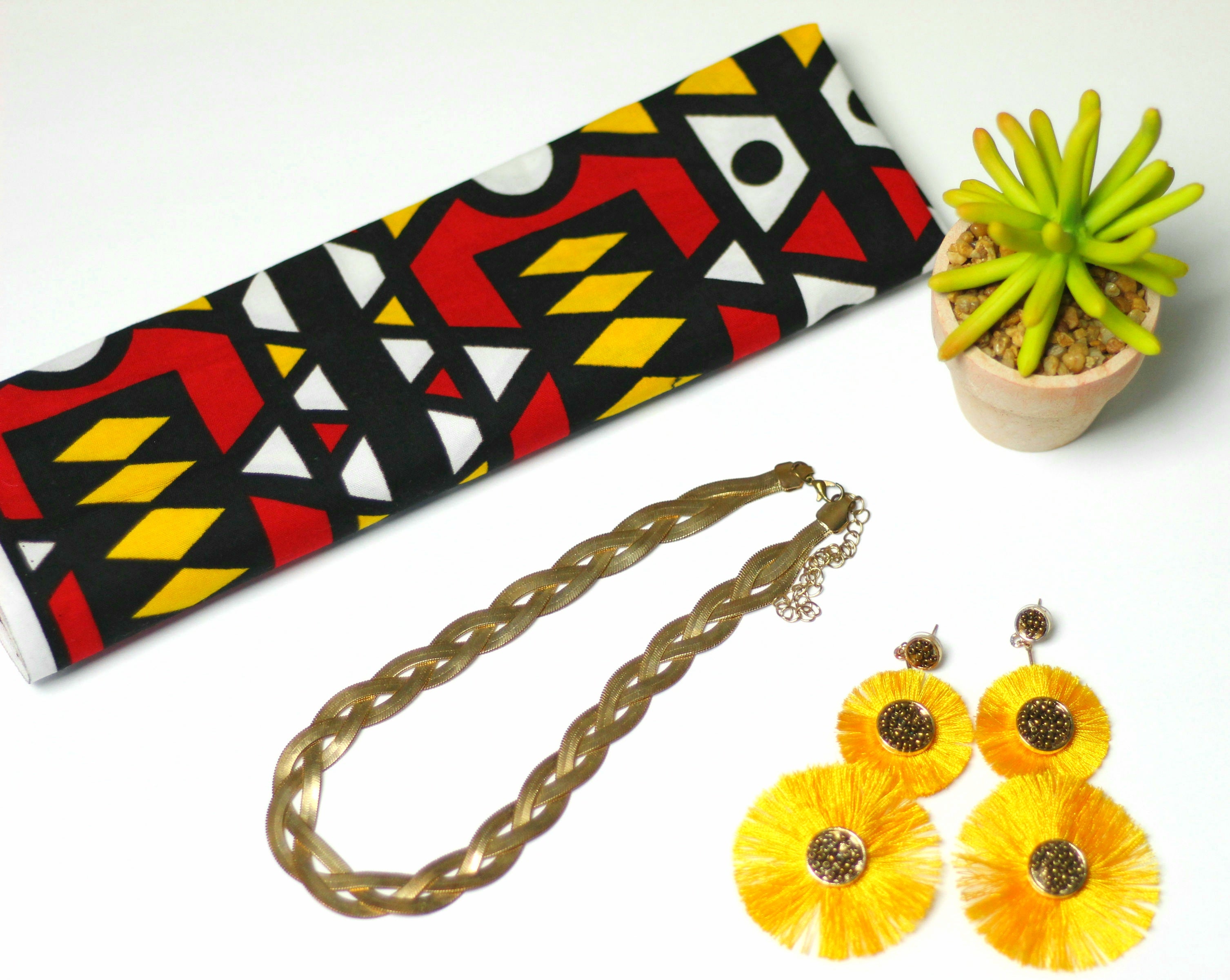 African Print Headwrap (Mini) - Red/Black/Orange Tribal Print
