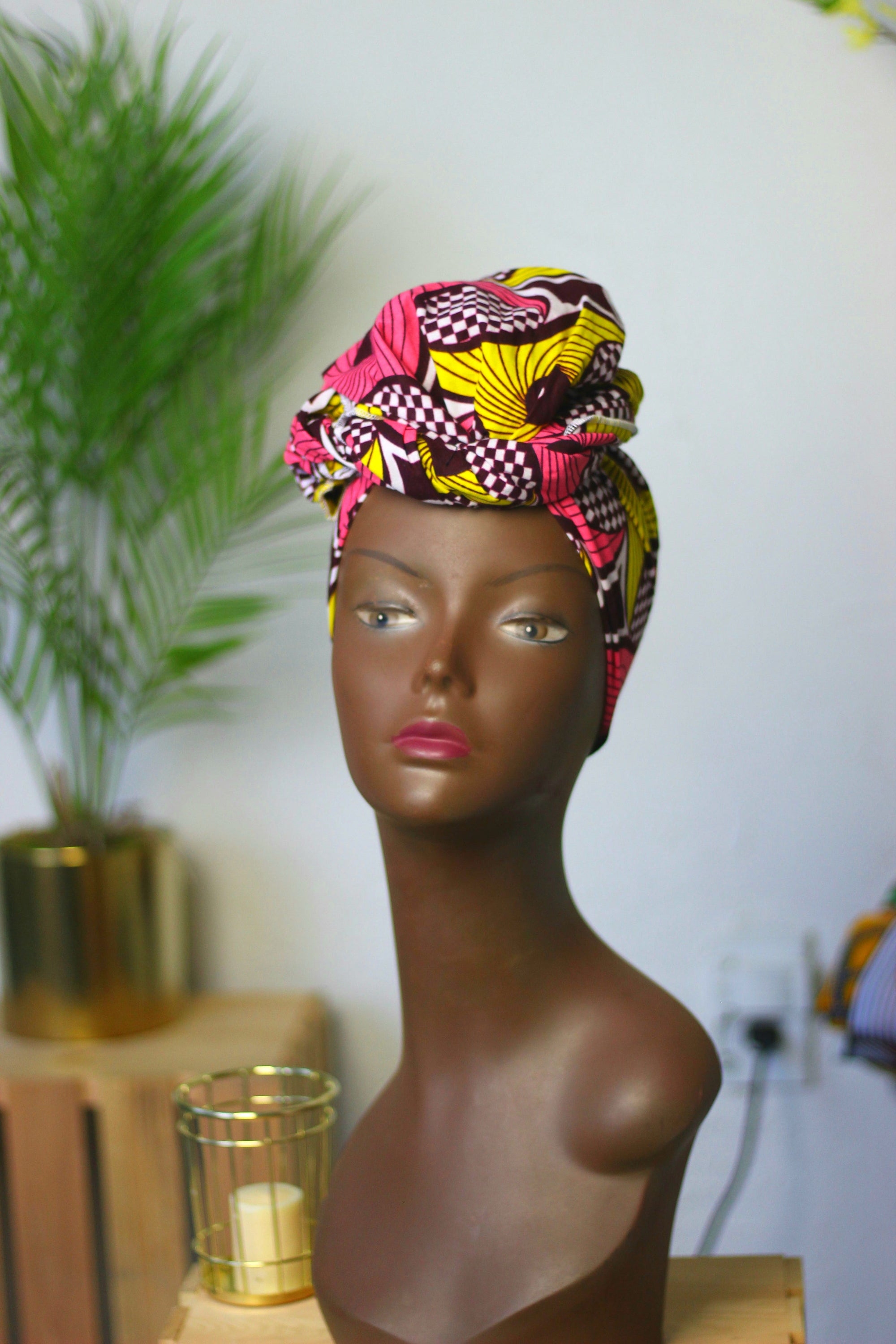 African Print Headwrap (Jumbo) - Pink/Maroon/White  Floral Print