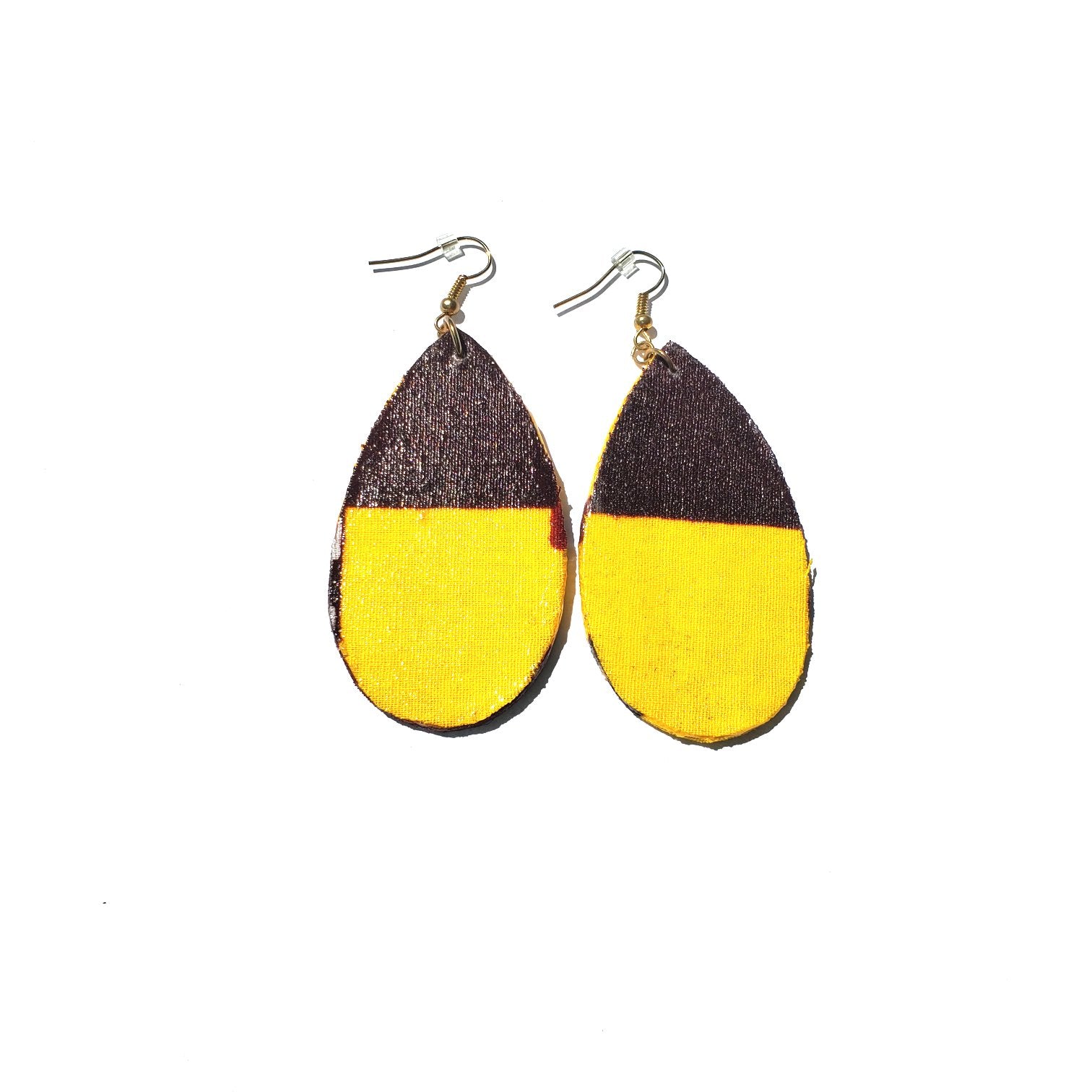 African/ Ankara Tear Drop Earrings(hooked) - Yellow/Brown Print