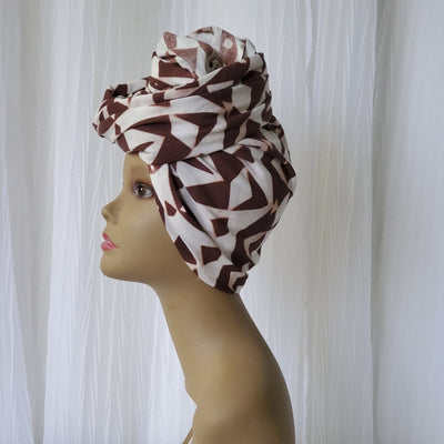 Tribal Print Cotton Headwrap - White/Maroon