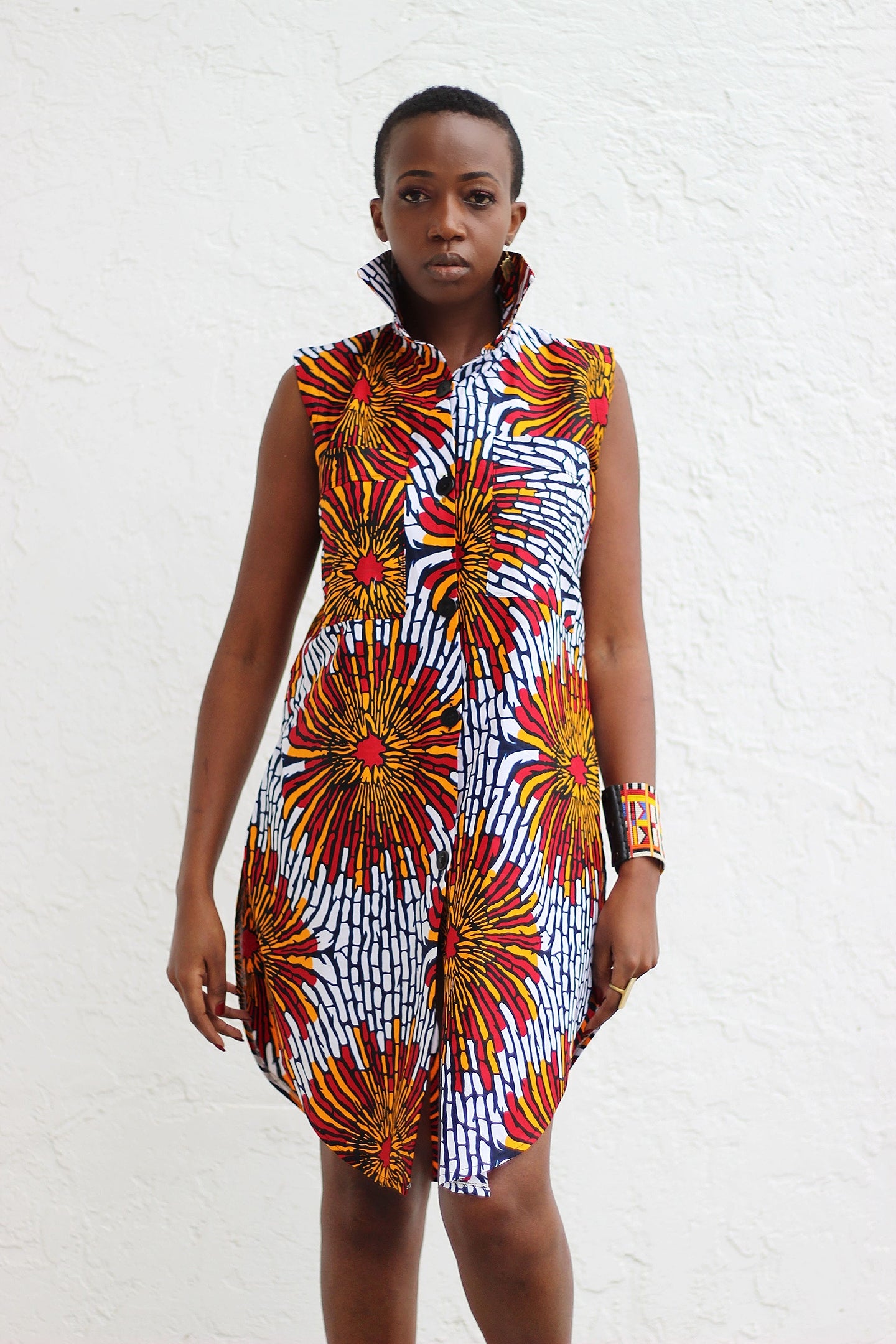 African Print /Ankara /Kitenge Zao Dress Top - White/Red/Orange Floral Print - Africas Closet