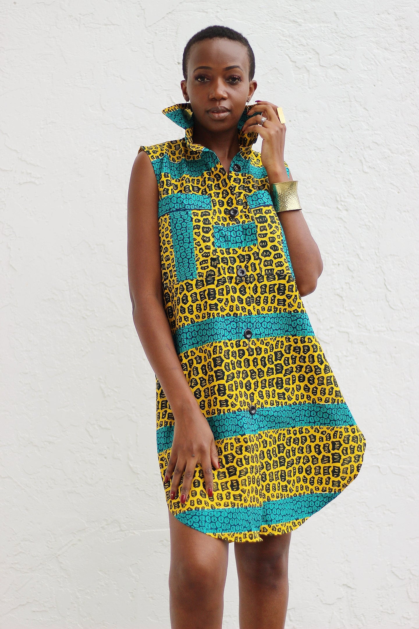 African Print /Ankara /Kitenge Zao Dress Top - Green/Black/Mustard Yellow Animal Print Print - Africas Closet