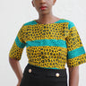 African Print/Kitenge/Ankara Shortsleeved Crop Top - Yellow /Turqoise/Black African Print - Africas Closet