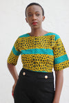 African Print/Kitenge/Ankara Shortsleeved Crop Top - Yellow /Turqoise/Black African Print - Africas Closet