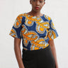 African Print /Ankara/Kitenge Short Sleeve Crop Top  - Musturd Yellow/Navy Blue Floral Print - Africas Closet