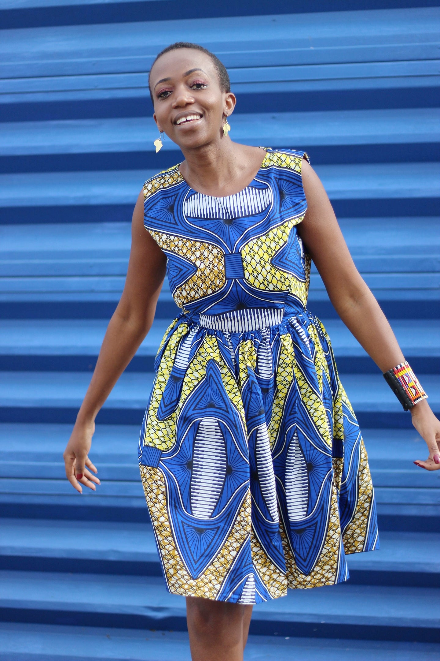 African Print /Ankara /Kitenge Print Sleeveless Teo Dress - Royal Blue /Yellow - S/M African Print /Ankara /Kitenge Print Sleeveless Teo Dress - Royal Blue /Yellow - S/M