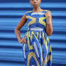 African Print /Ankara /Kitenge Print Sleeveless Teo Dress - Royal Blue /Yellow - Africas Closet