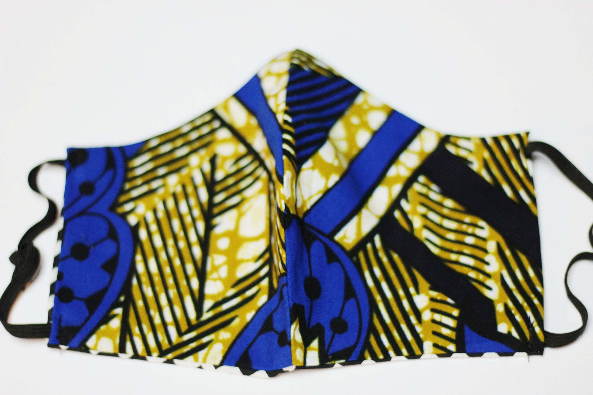 African Print Face Mask - Royal Blue /Gold/Black Tribal Print