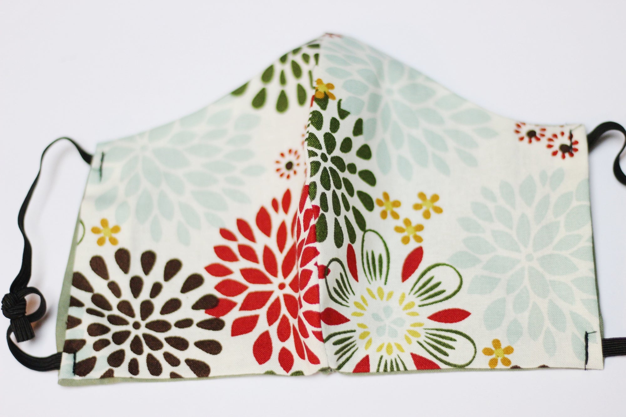 Face Mask - Green/Red/White/ Floral Print