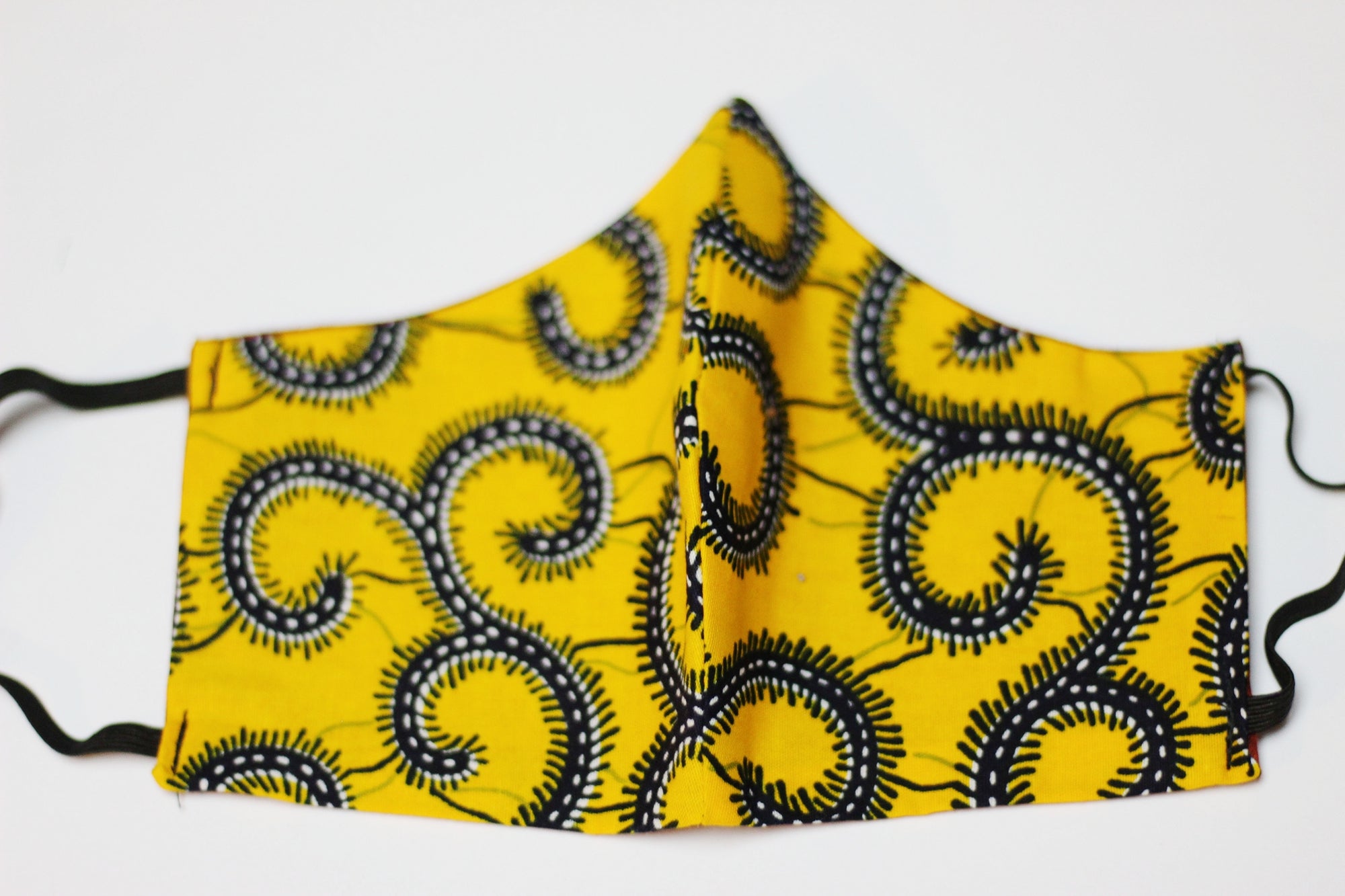 African Print Face Mask - Mustard Yellow/ Black Floral Print