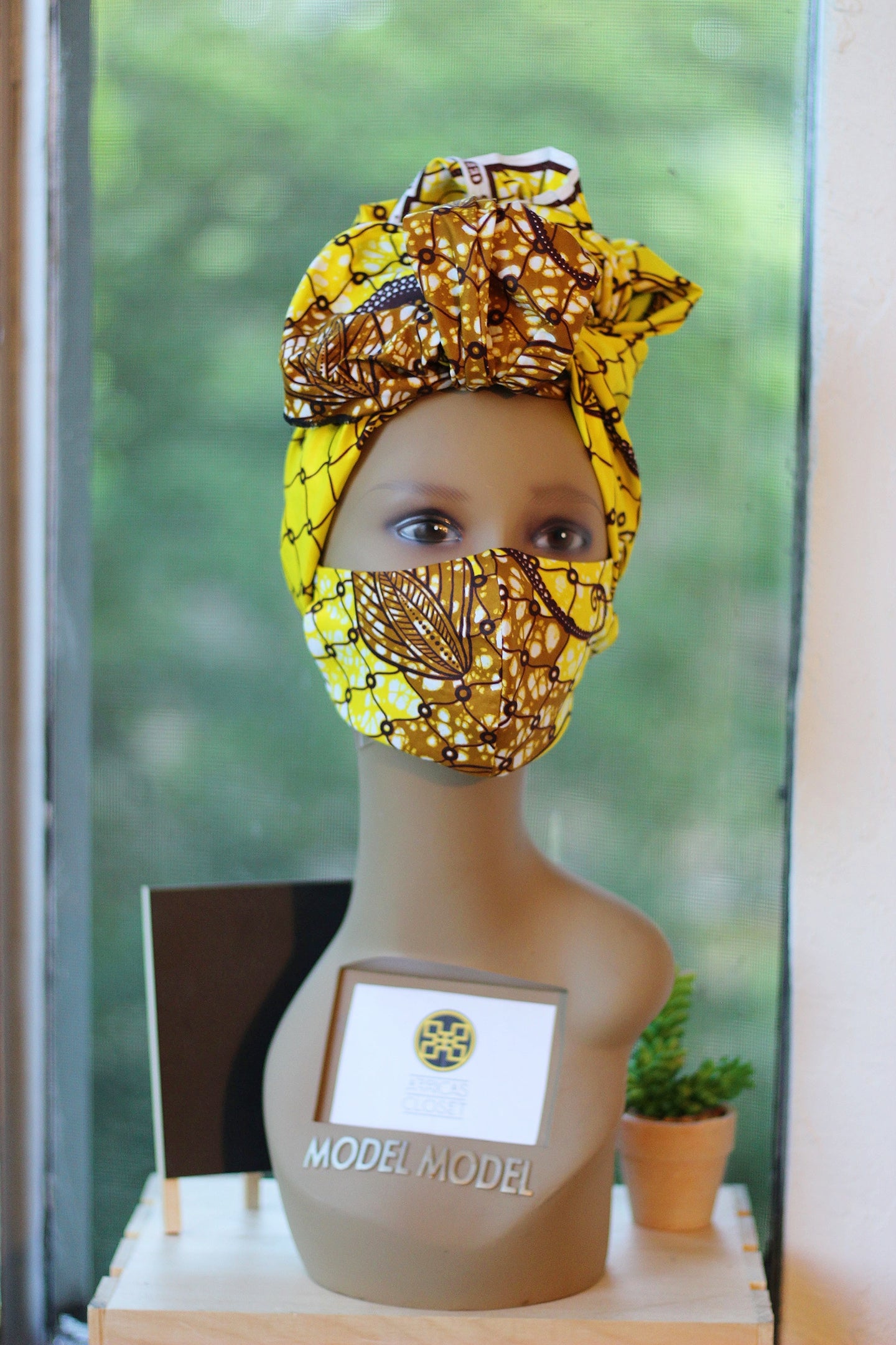 Ankara/African Print Mask (Head wrap Set) -Yellow/ Brown Floral Print