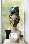 Ankara/African Print Mask (Head wrap Set) -Yellow/ Orange/Black Floral Print