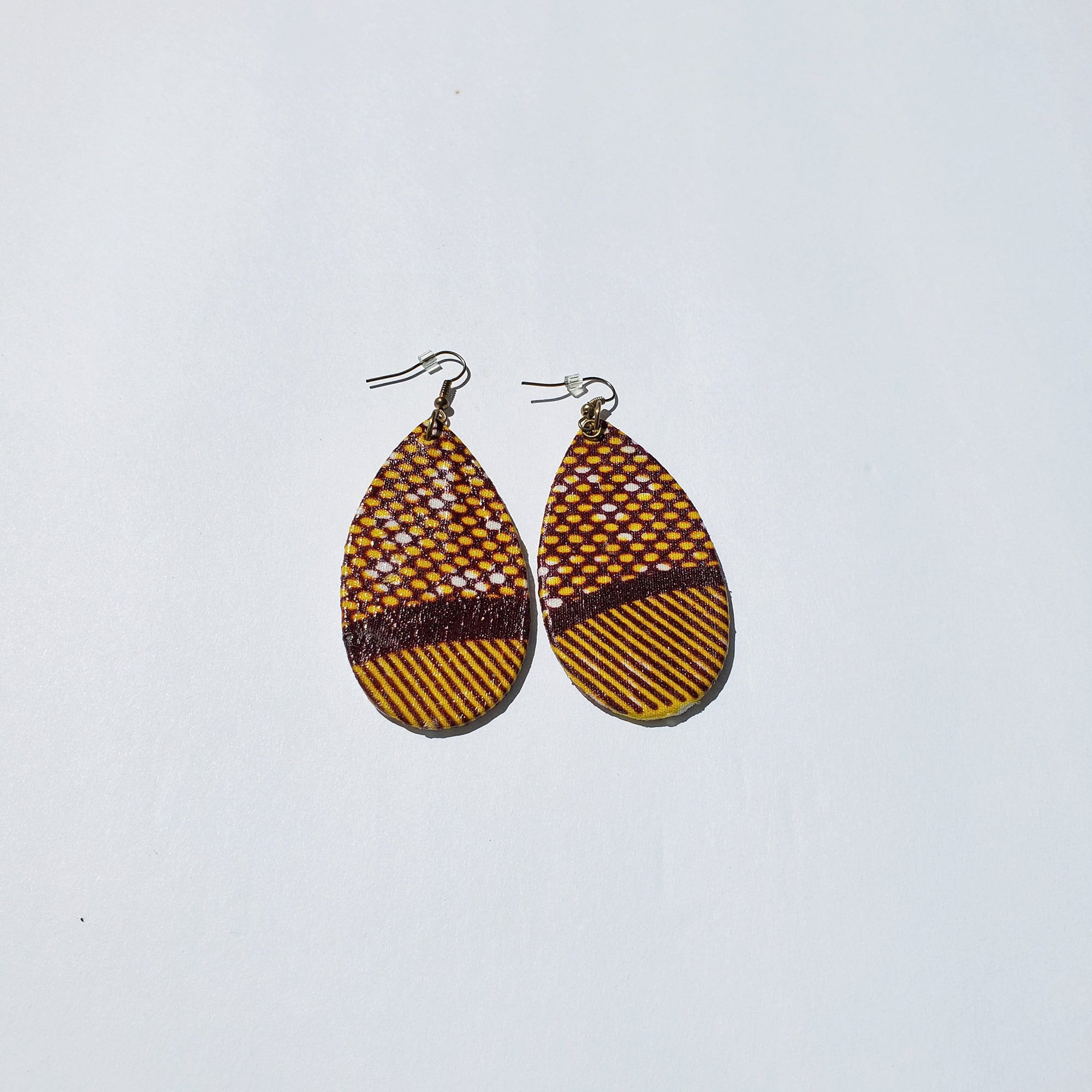 African/ Ankara Tear Drop Earrings(hooked) - Brown/Orange Print