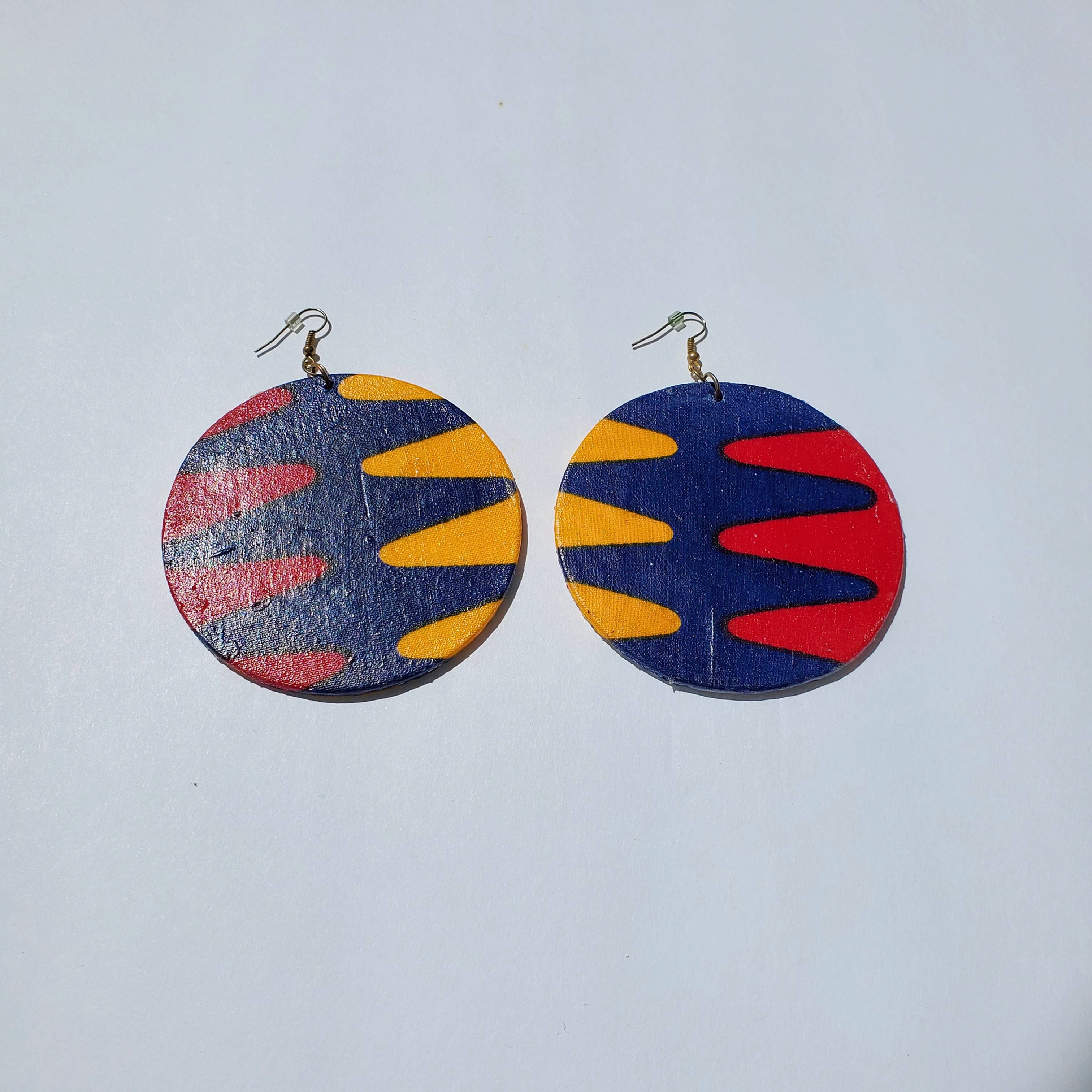 African/ Ankara Hoop Earrings(hooked) - Red/Orange/Blue Print