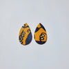 African/ Ankara Tear Drop Earrings(studded) - Black/Orange /Blue Geometric Print
