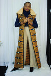 AFRICAN PRINT /ANKARA LONGLINE SHRUG - BROWN/BLUE /BAIGE GEOMETRIC PRINT
