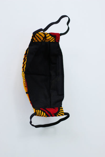 African Print 3D Face Mask - Orange /Red/ Black Floral Print