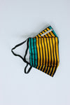 African Print 3D Face Mask - Teal /Orange/ Black Linear Print