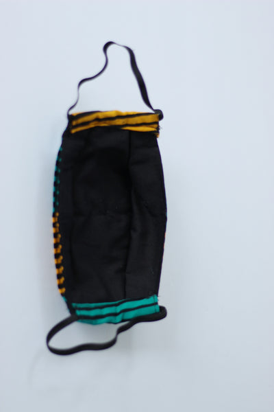 African Print 3D Face Mask - Teal /Orange/ Black Linear Print