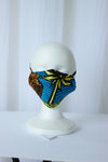 African Print 3D Face Mask - Blue /Orange/ Black Floral Print