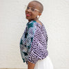 African Batik Half Sleeve Reversable Wrap Top - Green /White & Black Concentric circle/ polka dot print