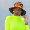 African Print Bucket Hat Unisex - Green/ Maroon /Orange/Black & White Concentric Circle Print