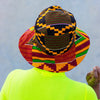 African Print Bucket Hat Unisex - Green/ Maroon /Orange/Black & White Concentric Circle Print