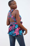 African Print Mtindo Pink Infinity Top - Blue /Pink Tribal & Floral Print - Africas Closet